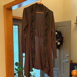 Brown and Green Women's Cardigan